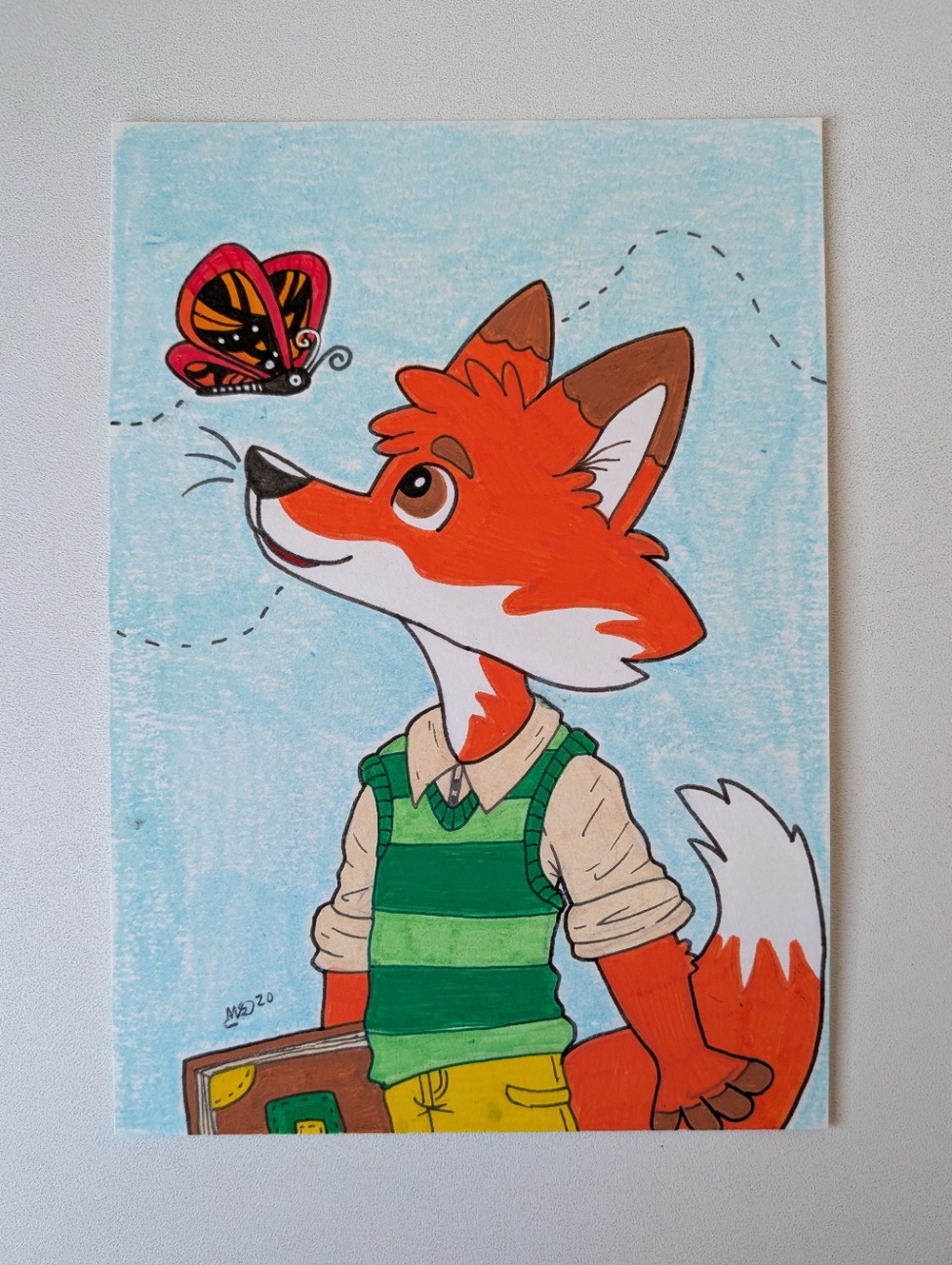 Original Cartoon Fox and Butterfly Mixed Media Illustration By Mattoodles